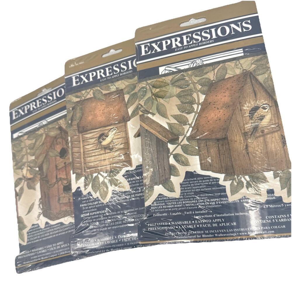 Vtg Expressions Wall Border Birdhouses 5 Yds Lot of 3 Prepasted SB 10250B NOS